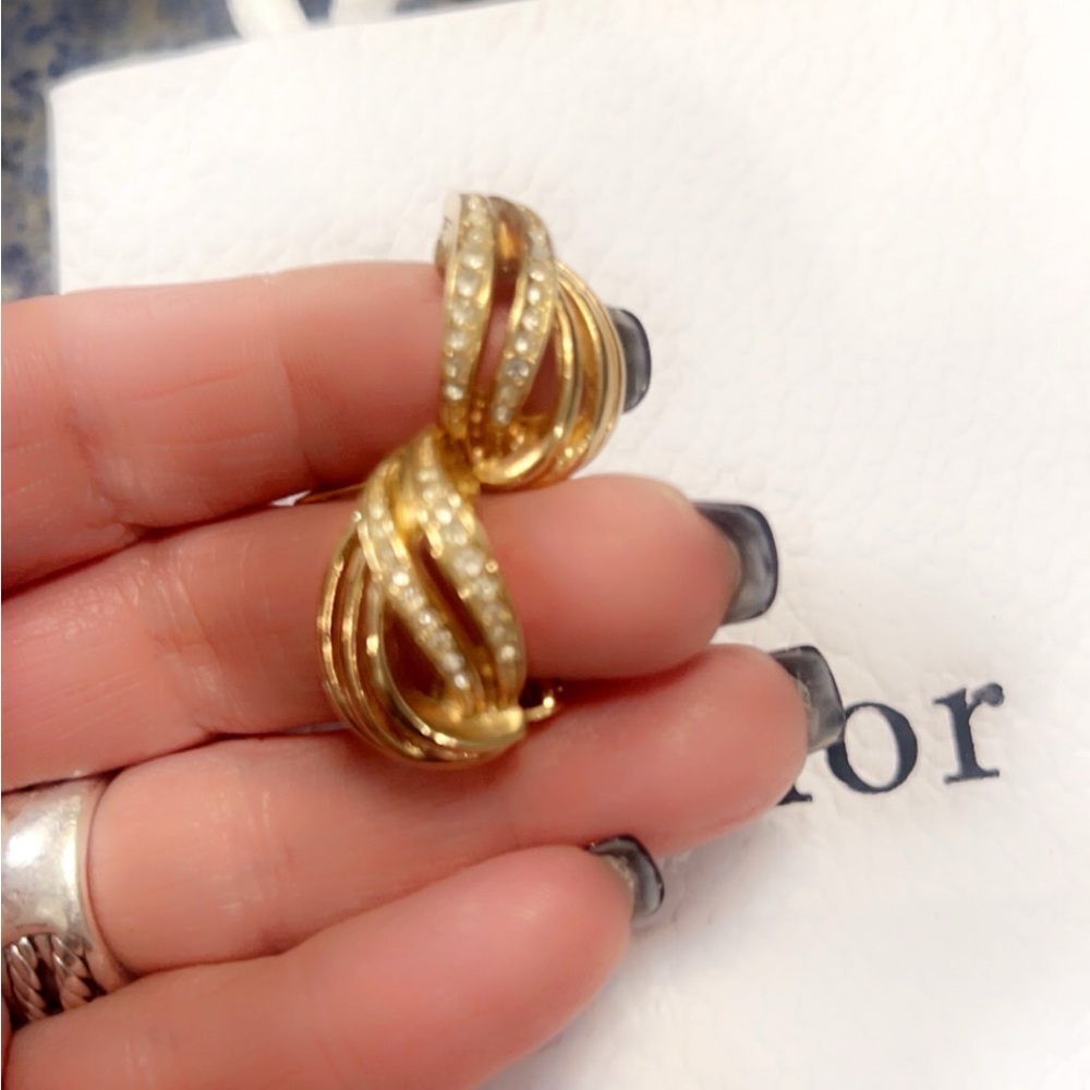 Authentic Dior Vintage Rhinestone Clip-On Earrings | Gold Plated - Picture 6 of 6